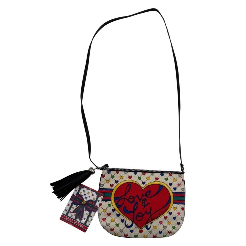 NWT Brighton Love & Joy Crossbody Pouch With Tassel Accent  Heart Pattern & Adju